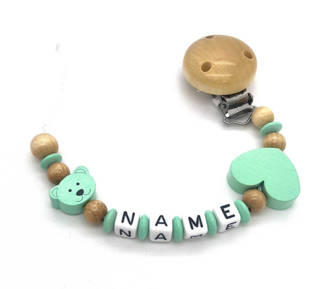 Schnullerkette mit Namen - kleiner Bär