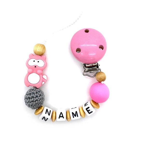 Schnullerkette mit Namen - Waschbär