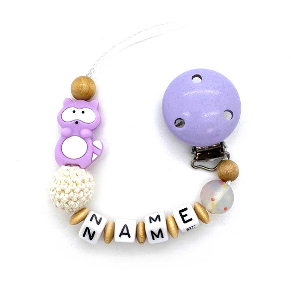 Schnullerkette mit Namen - Waschbär