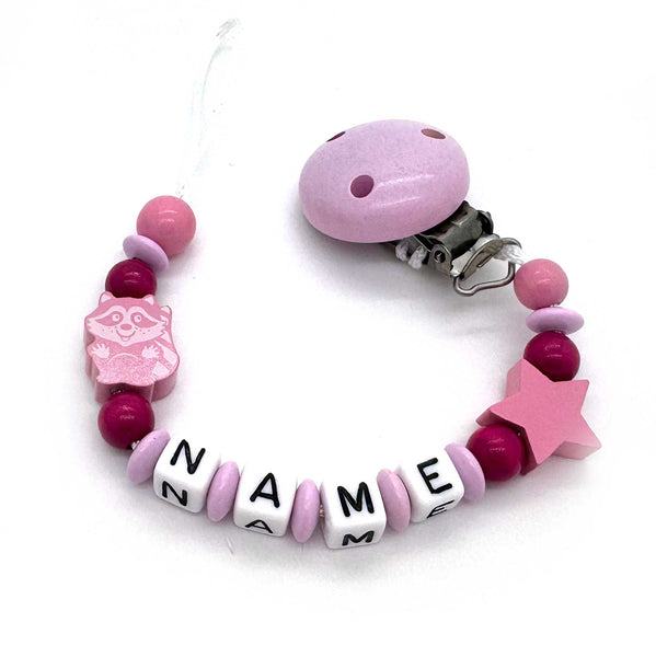 Schnullerkette mit Namen - Waschbär