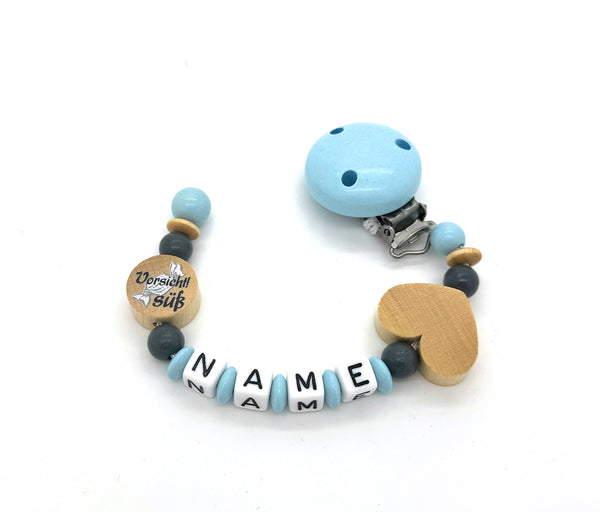 Schnullerkette mit Namen - vorsicht süß