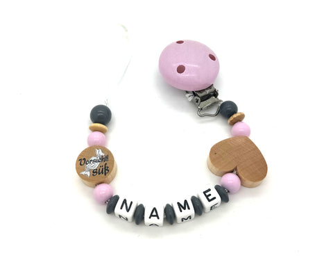 Schnullerkette mit Namen - vorsicht süß
