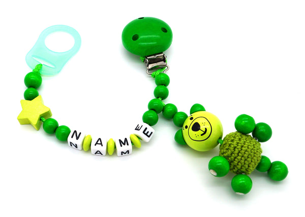 Schnullerkette mit Namen - 3D Häkel Bär