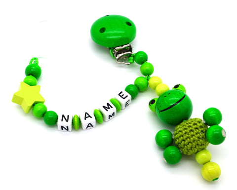 Schnullerkette mit Namen - 3D Häkel Frosch