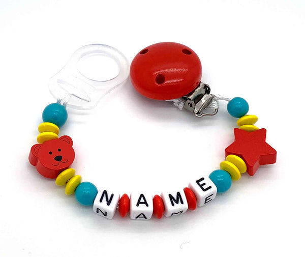 Schnullerkette mit Namen - kleiner Bär