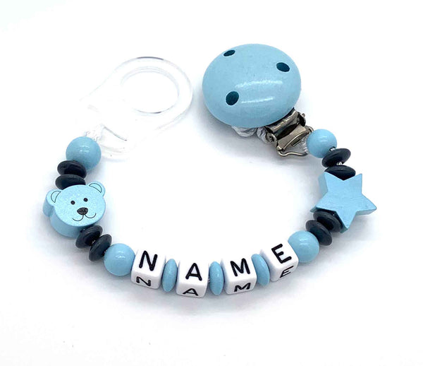 Schnullerkette mit Namen - kleiner Bär