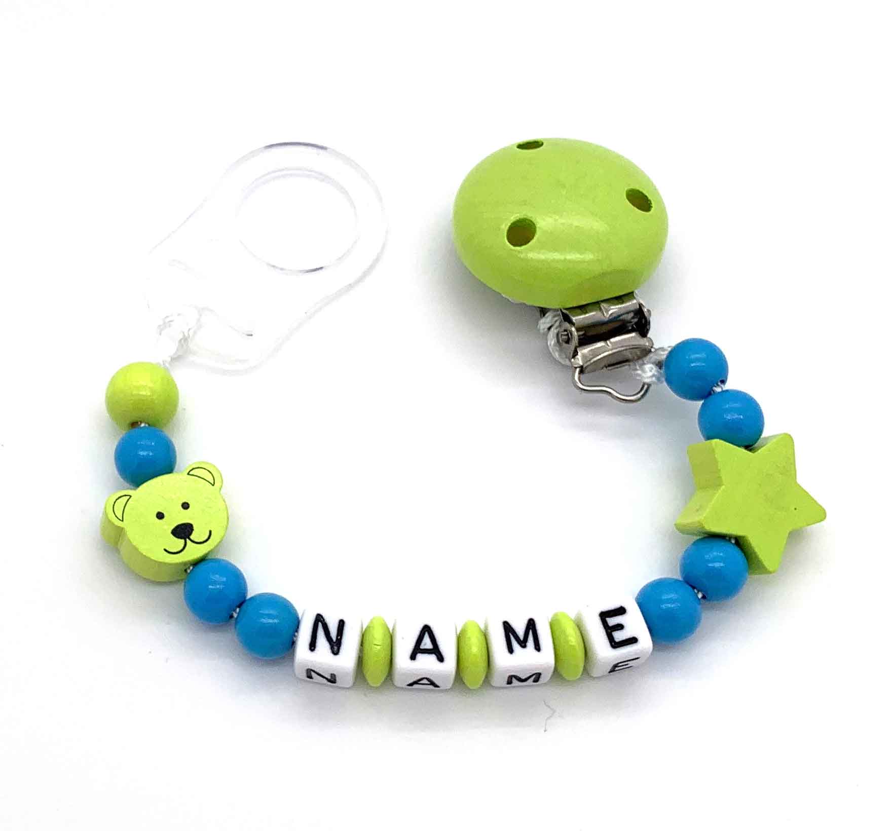 Schnullerkette mit Namen - kleiner Bär
