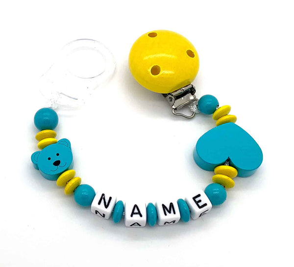 Schnullerkette mit Namen - kleiner Bär