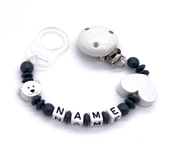 Schnullerkette mit Namen - kleiner Bär