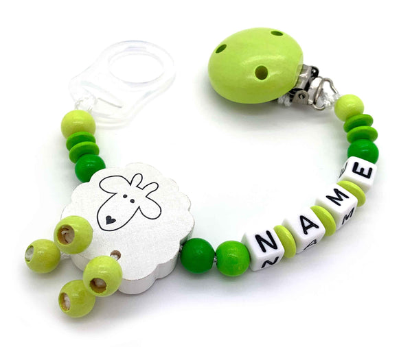 Schnullerkette mit Namen - Schaf mit Baumelbeine