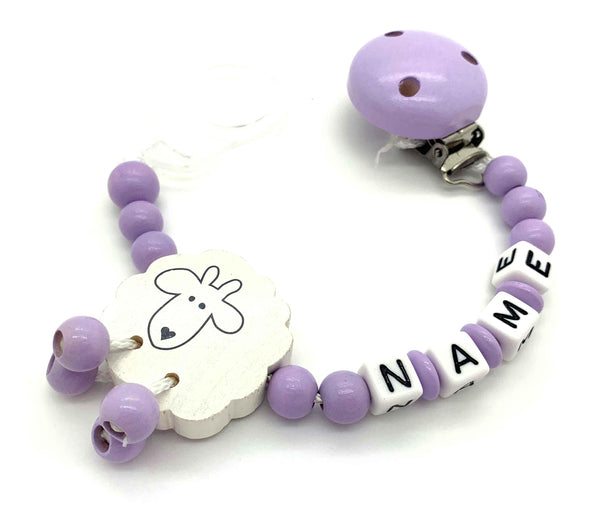 Schnullerkette mit Namen - Schaf mit Baumelbeine