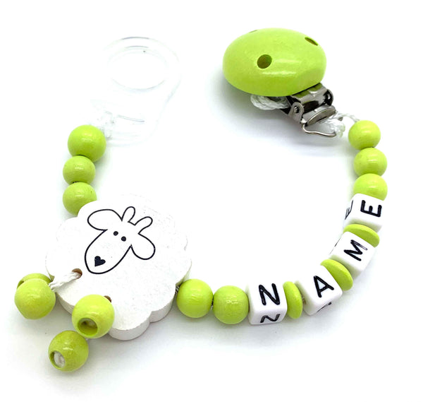 Schnullerkette mit Namen - Schaf mit Baumelbeine