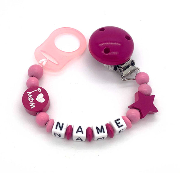 Schnullerkette mit Namen - I love Mom & Dad