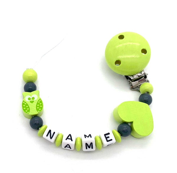 Schnullerkette mit Namen - Eule klein