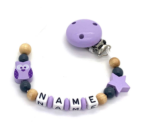 Schnullerkette mit Namen - Eule klein