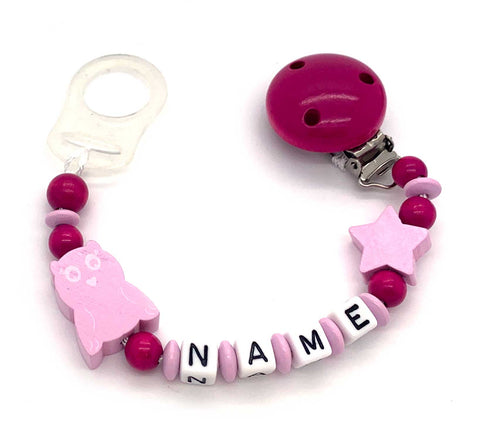 Schnullerkette mit Namen - Eule