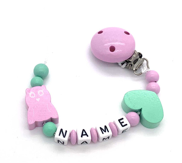 Schnullerkette mit Namen - Eule