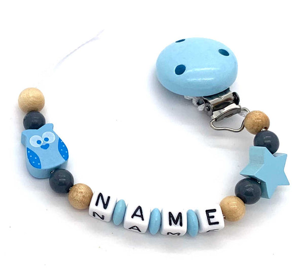 Schnullerkette mit Namen - Eule klein