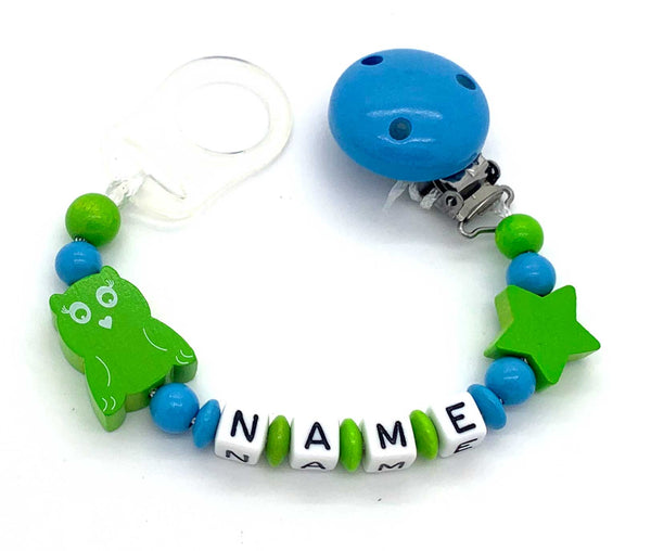 Schnullerkette mit Namen - Eule