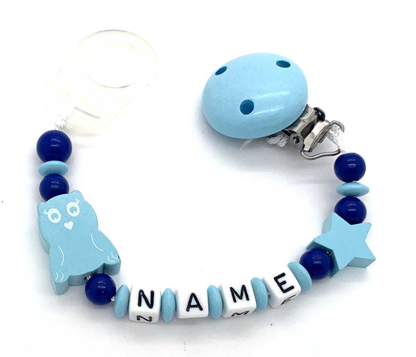Schnullerkette mit Namen - Eule