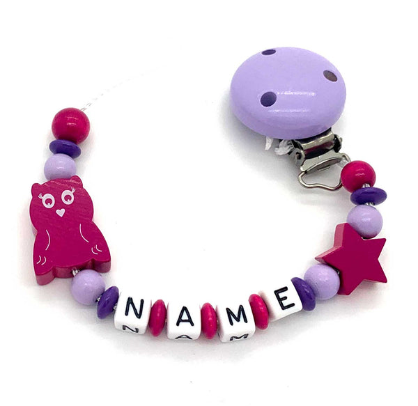 Schnullerkette mit Namen - Eule