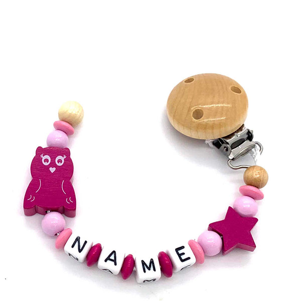 Schnullerkette mit Namen - Eule