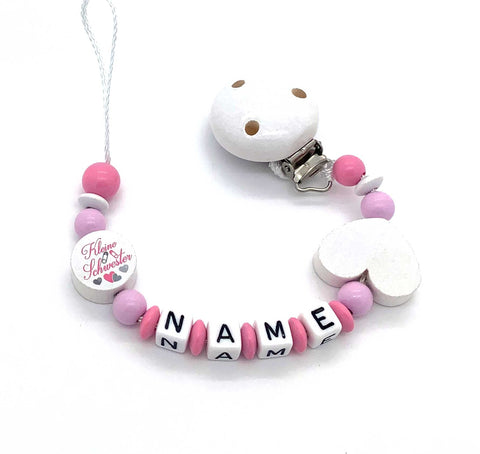 Schnullerkette mit Namen - kleine Schwester