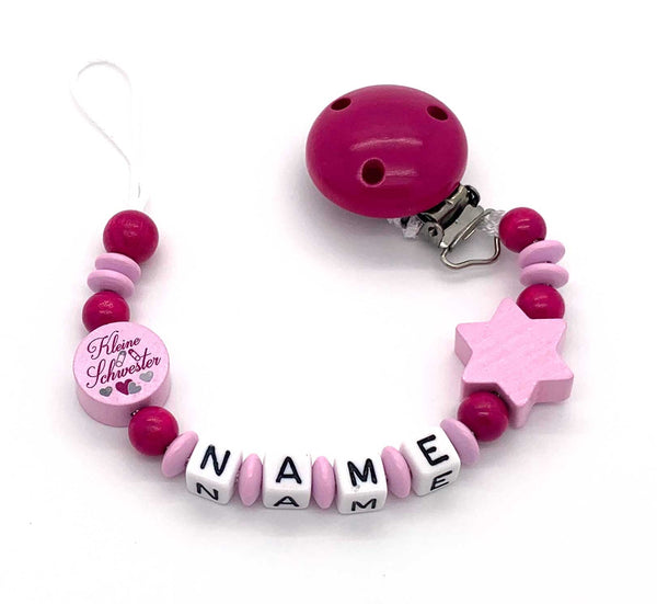 Schnullerkette mit Namen - kleine Schwester