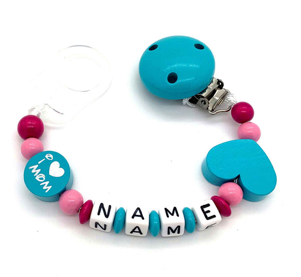Schnullerkette mit Namen - I love Mom & Dad