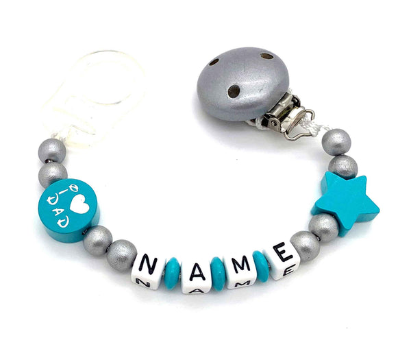 Schnullerkette mit Namen - I love Mom & Dad