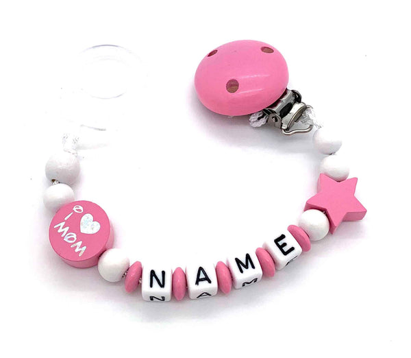 Schnullerkette mit Namen - I love Mom & Dad
