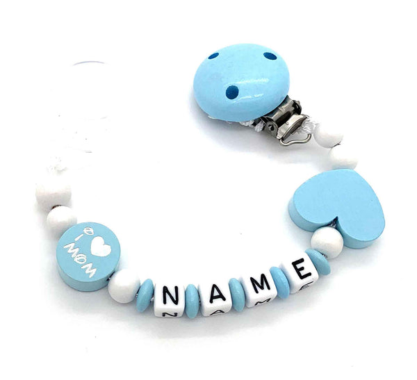 Schnullerkette mit Namen - I love Mom & Dad