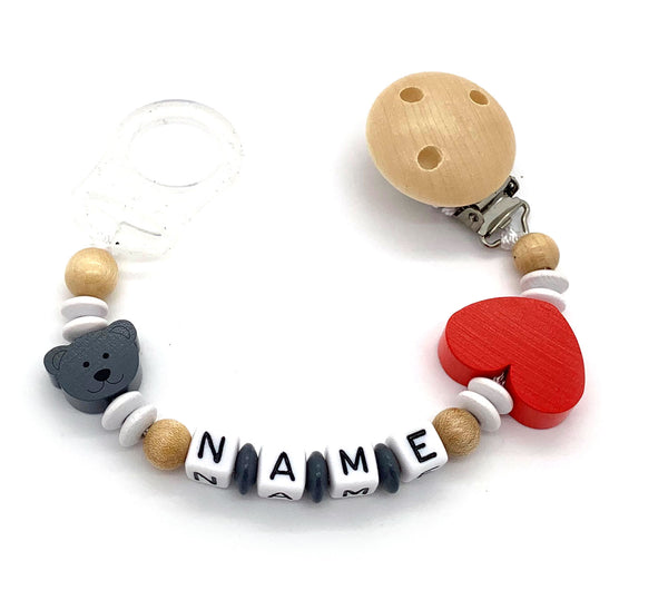 Schnullerkette mit Namen - kleiner Bär