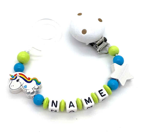 Schnullerkette mit Namen - Einhorn
