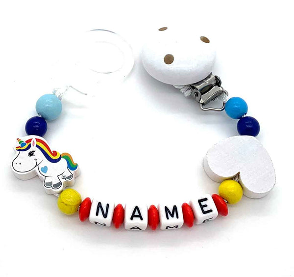 Schnullerkette mit Namen - Einhorn